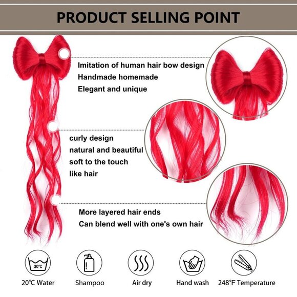 Ponytail Wig Red Bowknot Hair Extension 14 Inch 2 Pack for Party Style main image 7